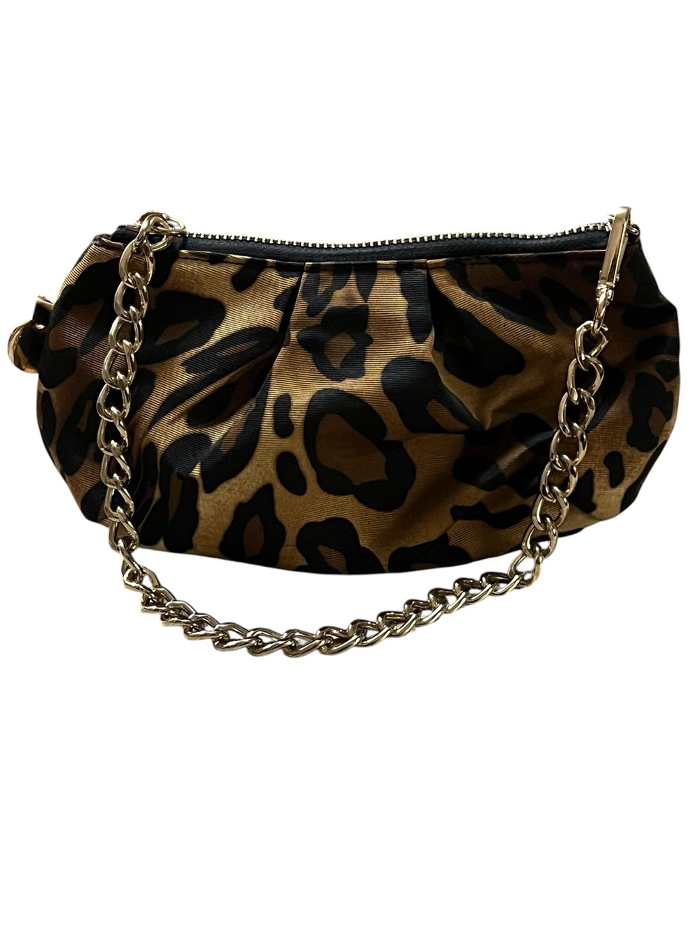 Chico’s leopard print gold chain strap mini shoulder bag wristlet going out